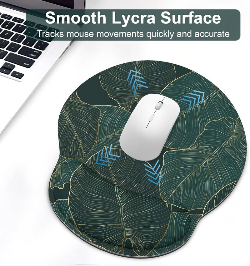 JIGOO Ergonomic Mouse Pad with Wrist Rest and Keyboard Wrist Rest, Mousepad and Wrist Rest for Computer Keyboard, Pain Relief, Non-Slip Base, Mouse Pad Wrist Support for Gaming, Office, Green Palm Leaf - Image 3